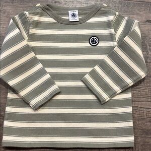 Petit Bateau Olive and Cream Striped Top